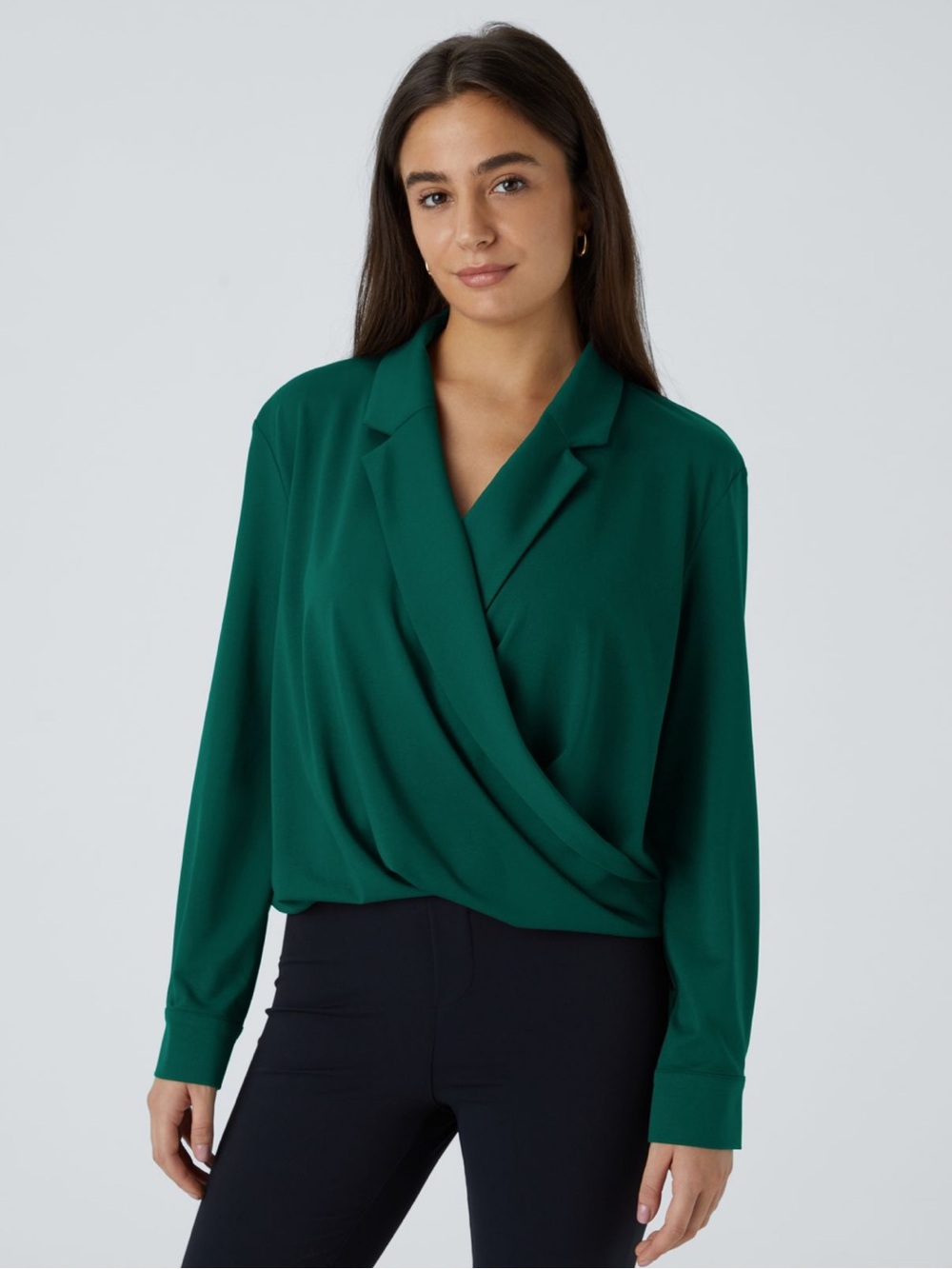 Halara Crossover Long Sleeve Work Shirt Women's Medium Green Business Casual